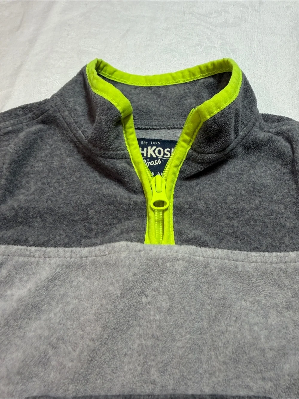 OshKosh B'gosh Gray Fleece Pullover with Lime Trim